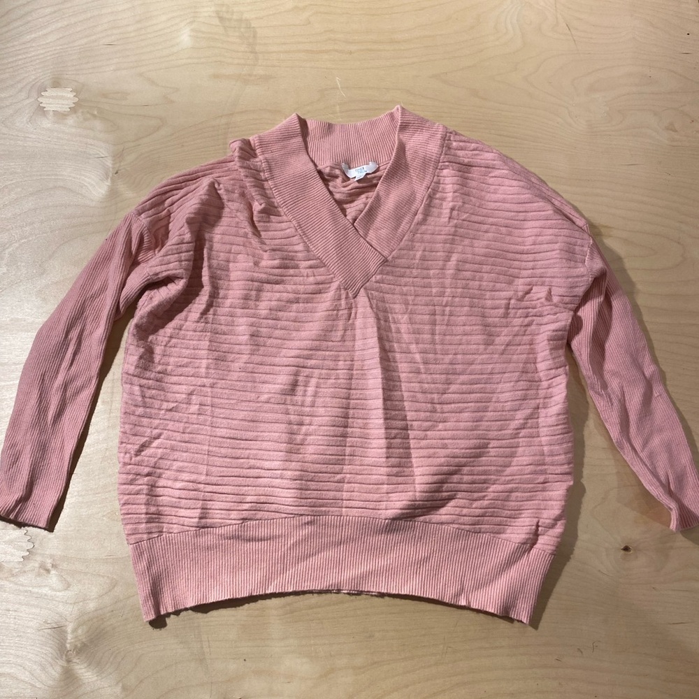 Time and Tru Pink V-Neck Women's Sweater Large (12-14) (MO)
